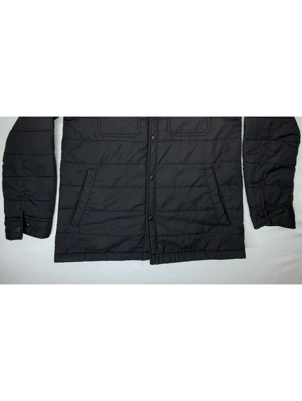 Reason Men's Jacket Front Pocket Button Collared Solid Polyester Size M Black